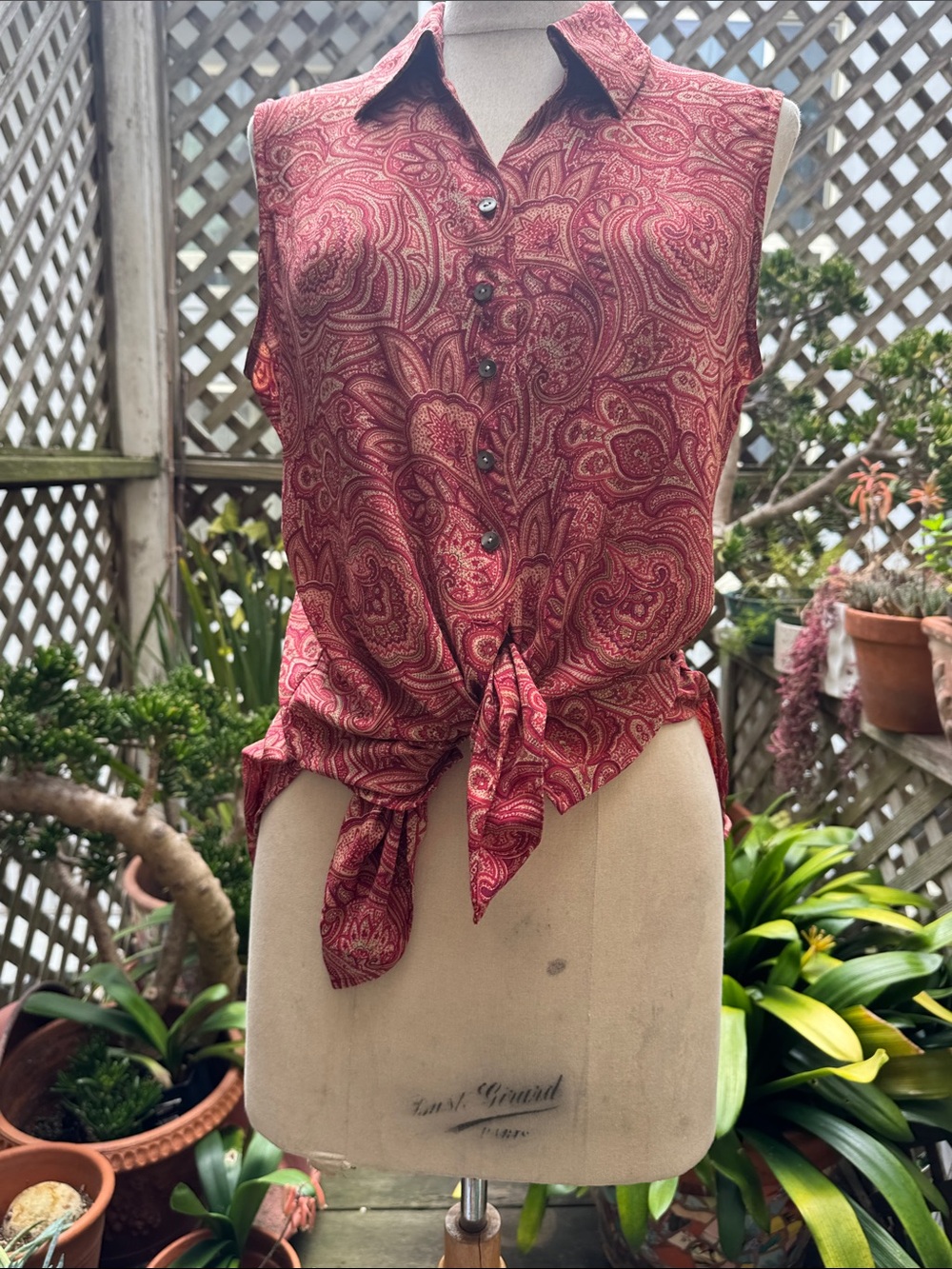Talbots Red Paisley Sleeveless Button-Front Camisole